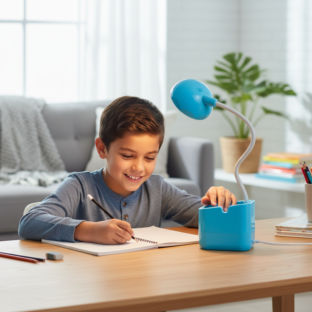 What features make a lamp comfortable and gentle for young eyes?