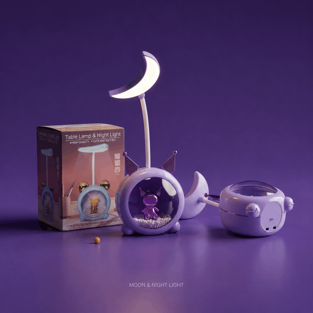 Crescent Moon LED Study Lamp with Character Base !