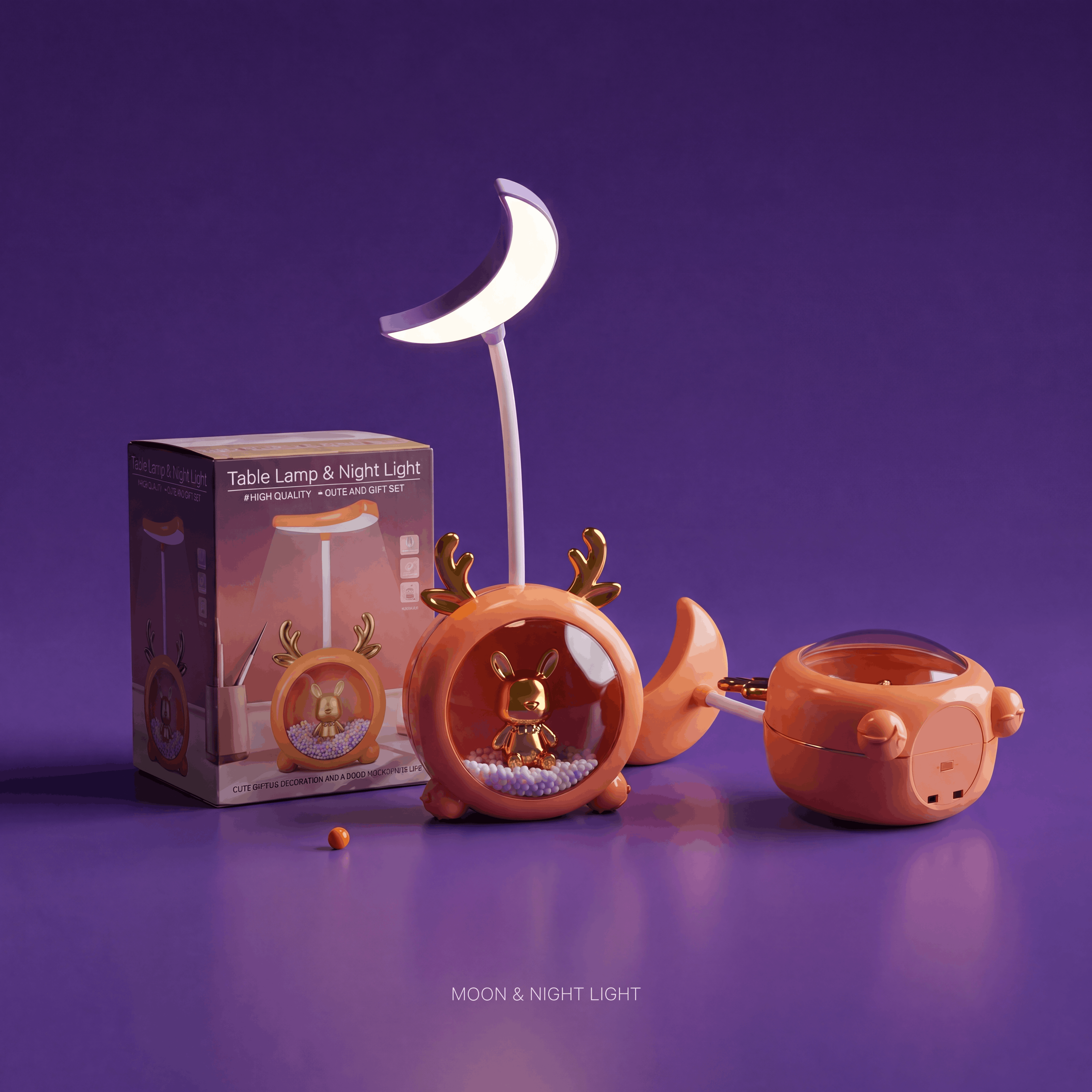 Crescent Moon LED Study Lamp with Character Base !