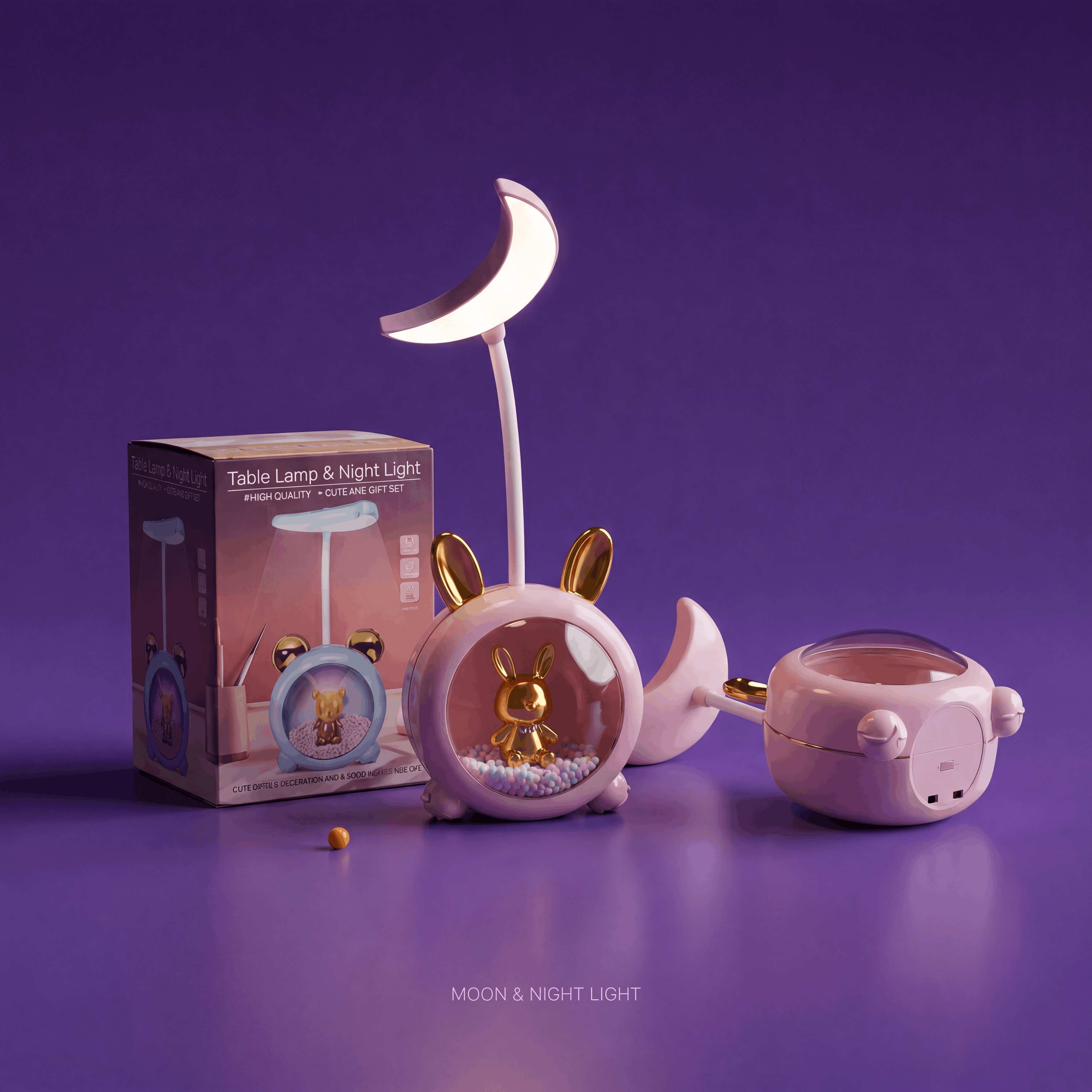 Crescent Moon LED Study Lamp with Character Base !