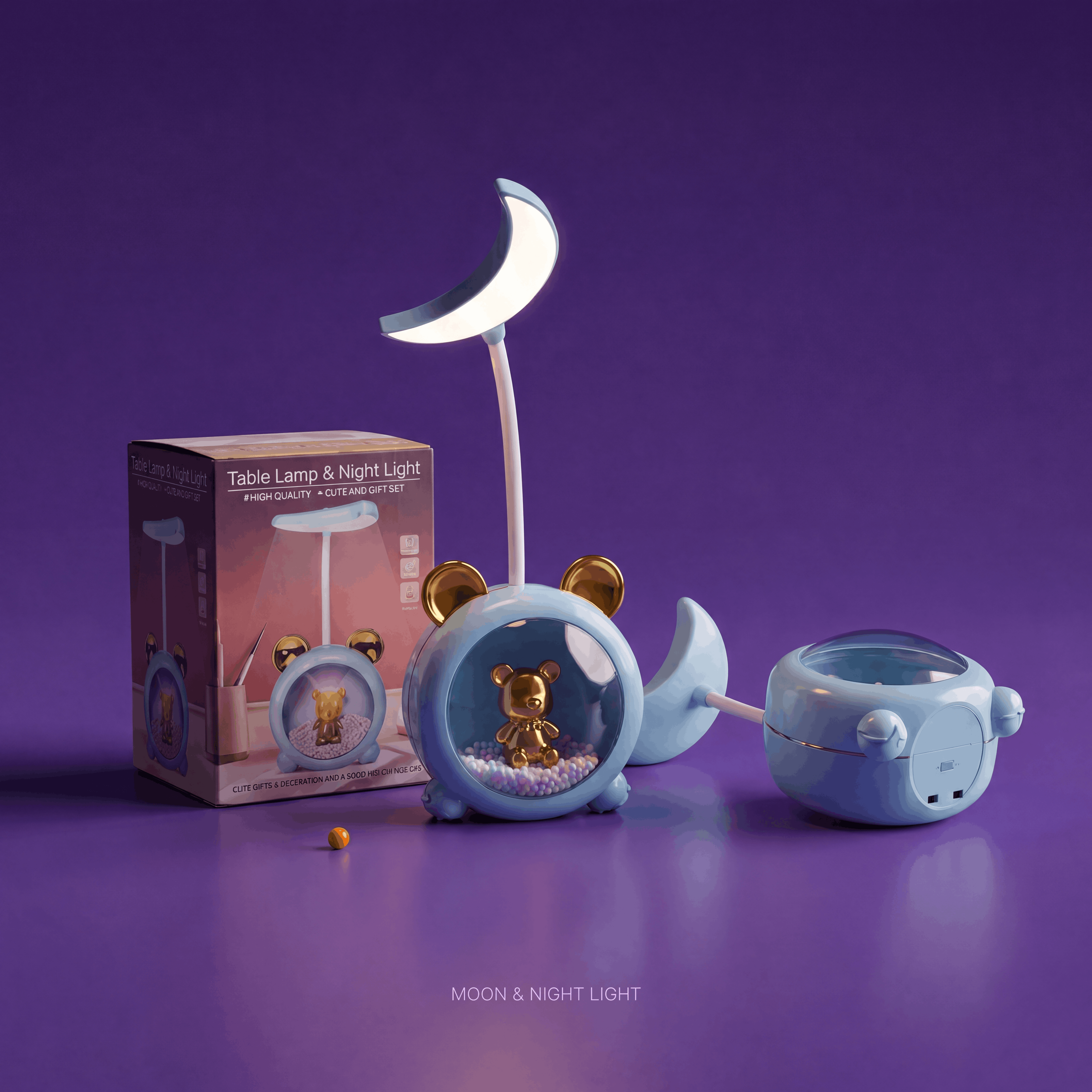 Crescent Moon LED Study Lamp with Character Base !
