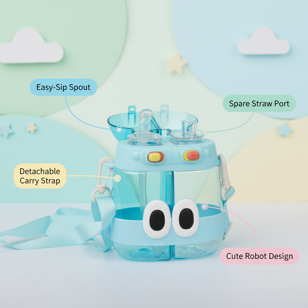 Blue Robo-Eyes Dual Sipper Bottle