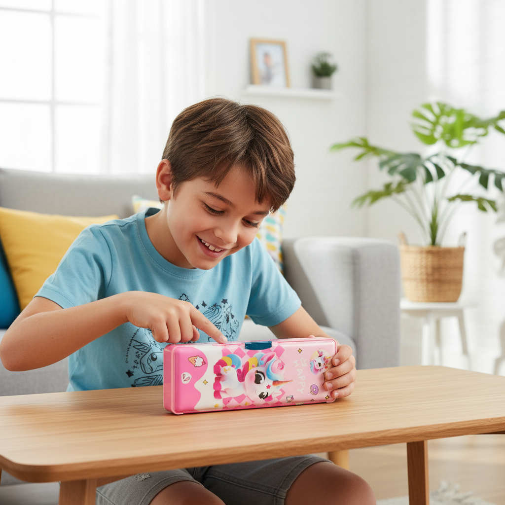 Happy Unicorn Utility Pencil Box with Sharpener