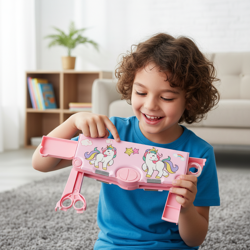 Happy Unicorn Utility Pencil Box with Sharpener