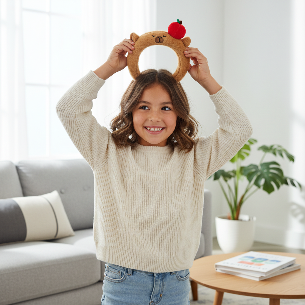 Plush Bear Headband with Apple Accent
