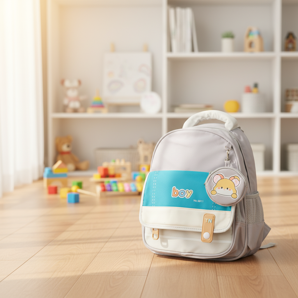 Grey and Blue Color Block Boy Backpack