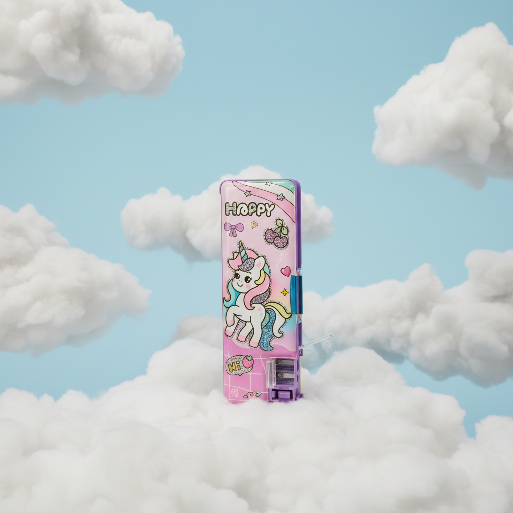 Happy Unicorn Utility Pencil Box with Sharpener